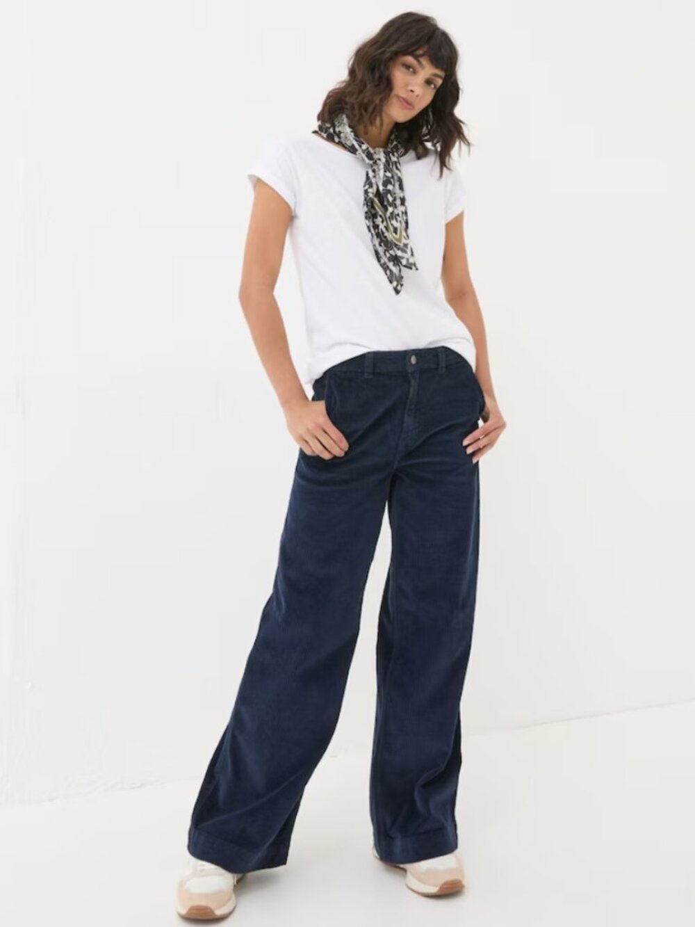 FatFace Kendall Navy Blue Cord Wide Leg Trouser